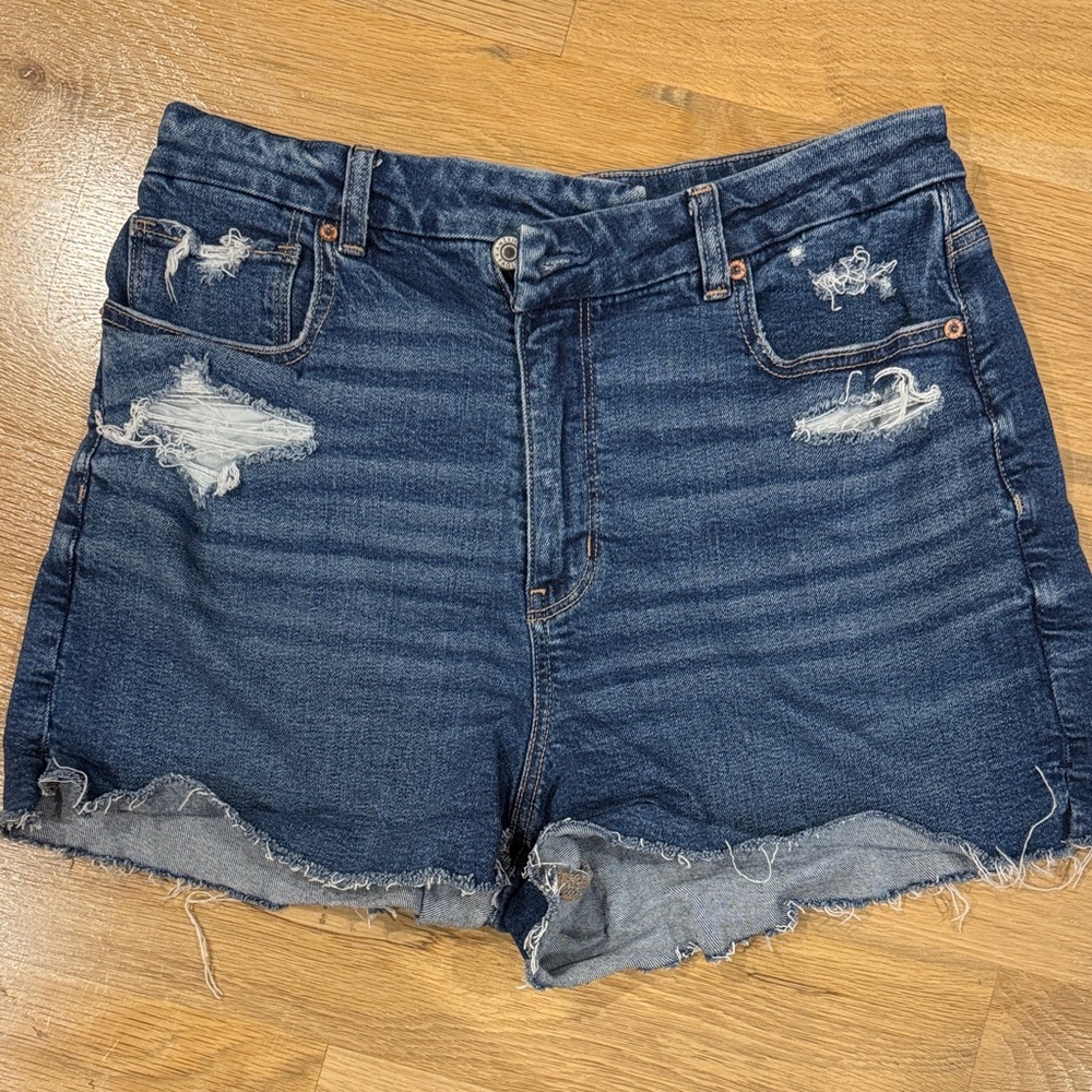 American Eagle Outfitters Dark Blue Distressed Jean Shorts